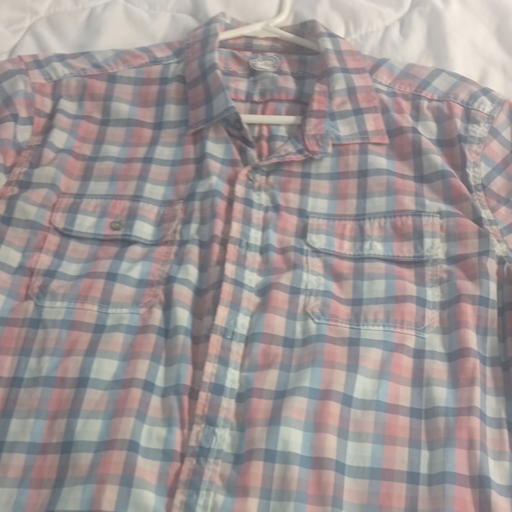 Casual Men's Checkered Shirt - Light Blue and Pink
